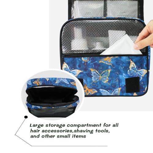 Hanging Travel Toiletry Bag Butterflies Dye Navy Kit Makeup Case Cosmetics Organizer for Men Women - color: Butterflies Dye Navy