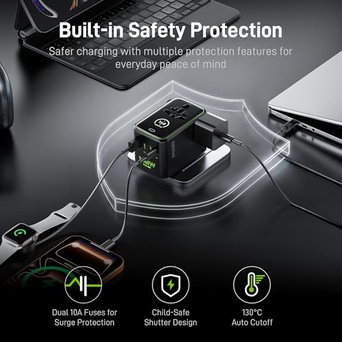 Epicka Pulse Duo 140W Universal Travel Adapter PD 3.1, 2AC/3USB-C/1USB-A - style: Pulse Duo 140W with Smart Display