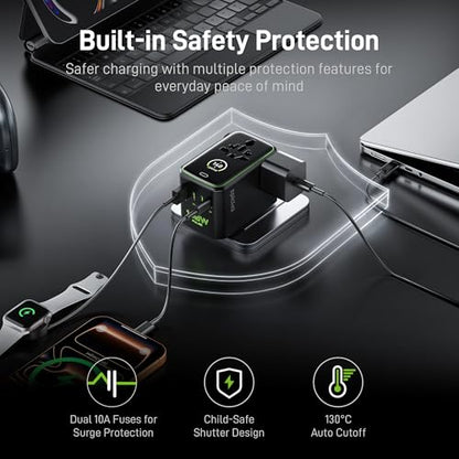 Epicka Pulse Duo 140W Universal Travel Adapter PD 3.1, 2AC/3USB-C/1USB-A - style: Pulse Duo 140W with Smart Display