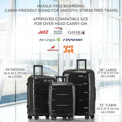 3-Piece Luggage Set Expandable Hardside Polypropylene Suitcase Set with TSA Locks & 8 Silent Spinner Wheels Lightweight Nested Suitcases Travel Set American Airline-Approved Carry-On - Black - color: Black, size: 3-Piece Set