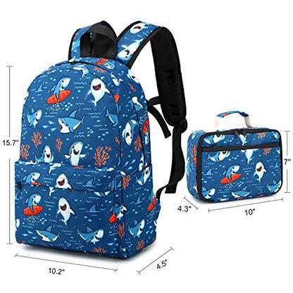 CAMTOP Backpack for Kids, Boys Preschool Backpack with Lunch Box Toddler Kindergarten Shark School Bookbag Set (Y028-2 Shark-Navy Blue) - color: Y028-2 Shark-navy Blue