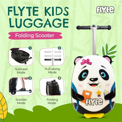 FLYTE Scooter Suitcase Folding Kids Luggage – Penni the Panda, 18 Inch Hardshell, Ride On with Wheels, 2-in-1, 25 Litre Capacity - color: Penni The Panda