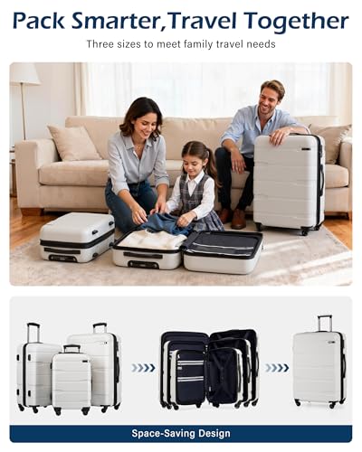 Coolife Medium Checked Luggage Hardside Suitcase with Spinner Wheels, 24in | Lightweight ABS+PC, Rolling Travel Suitcase with TSA Lock, Spinner Wheels, Durable Zipper, White - color: White, size: Medium Checked(24in)