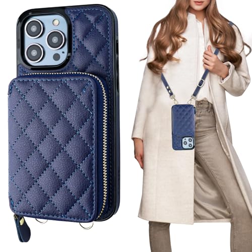 Bocasal Crossbody Wallet Case Card Holder for iPhone 14 Pro Max Dark Blue - color: Dark Blue