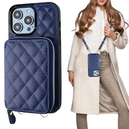 Bocasal Crossbody Wallet Case Card Holder for iPhone 14 Pro Max Dark Blue - color: Dark Blue