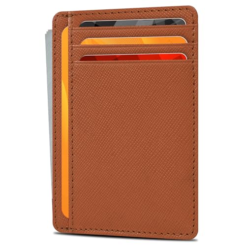Leather Wallet for Men and Women - RFID Blocking Slim Front Pocket Holder - color: Cognac