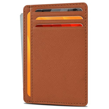Leather Wallet for Men and Women - RFID Blocking Slim Front Pocket Holder - color: Cognac