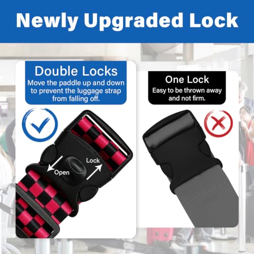 Luggage Straps for Suitcases, Travel Adjustable Belt with Quick Release Buckle, Heavy Duty Nylon Bag Packing Strap, Unique Bright Identifiers Business Travel Accessories (2 Pack) - Black Red - color: Black Red