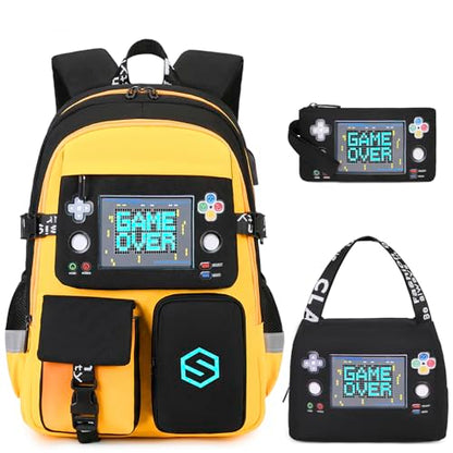 Scothen Boys Backpack, Cool Luminous Kids School Backpacks with Lunch Bag - color: Yellow