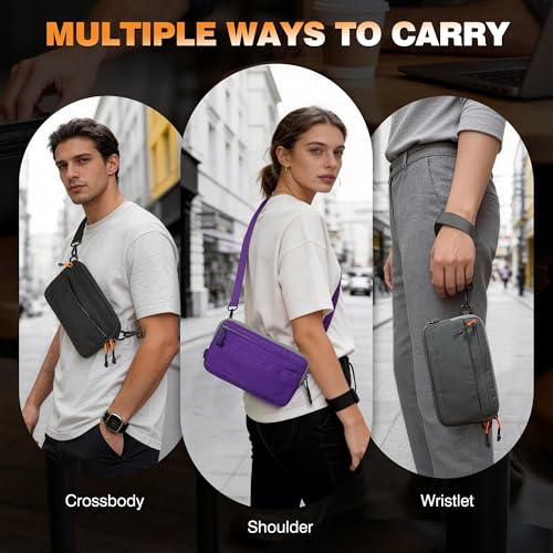 Wristlet Wallet for Women, 4-in-1 RFID Blocking Small Crossbody Bag for Men - color: Purple