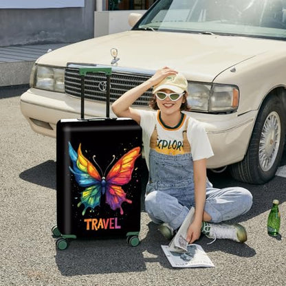 ANNA QUEEN Travel Butterfly Luggage Cover Suitcase Protector Suitcase Cover Anti-Scratch,Stretchable Bag Cover Washable Durable Polyester with Elastic Hem with Zipper Closure - color: Butterfly-Travel, size: M(fits 24-26Inch suitcase)