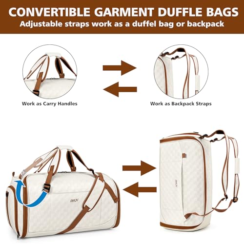 Convertible Garment Bag for Travel, 4-in-1 Backpack for Women Men, 3pcs 50L - color: B-Off White