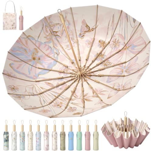 Sun Umbrella UV Protection Cute Windproof Walking Parasol for Women - color: Pink-Liner-Butterfly