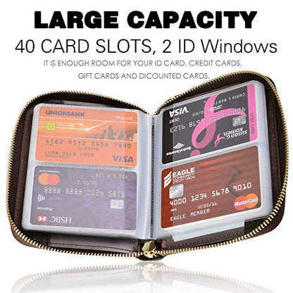 Easyoulife Womens Credit Card Holder Wallet Zip Leather Card Case RFID Blocking (Coffee) - color: Coffee
