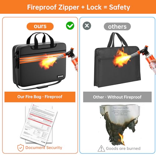 Accordion File Organizer with Lock, Fireproof Document Bag, Black - size: Legal Size, style: Orange Reflective Strip
