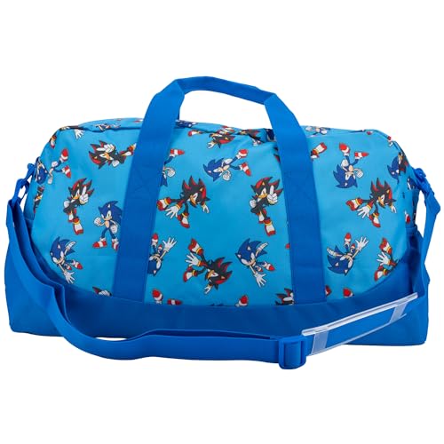 Sonic The Hedgehog & Shadow Duffle Bag, 16 inch Travel Sleepover Weekender Bag for Girls & Boys, Blue - color: Sonic