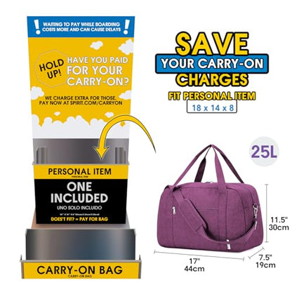 Narwey Carry on Duffle Bag Underseat for Airplane, Personal Item Travel Bag - color: Dark Purple, size: Small without laptop compartment