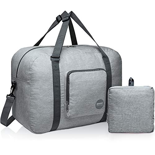 WANDF Foldable Personal Item Travel Bag, Carry on Duffle Bag - color: Light Grey 40L
