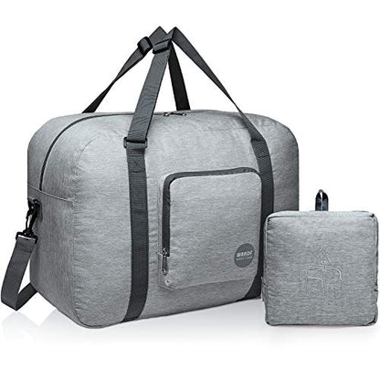 WANDF Foldable Personal Item Travel Bag, Carry on Duffle Bag - color: Light Grey 40L