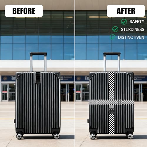 Nuxovilar Luggage Straps of 2 Set Black and White Checkerboard 1.96x70.86in - color: YCC01250, size: 1.96"x70.86"