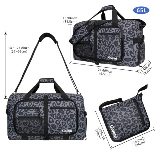 Goloni 65L Foldable Duffle Bag for Travel, Large Durable Travel Duffel Bag - color: Leopard Gray