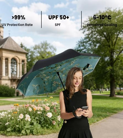 SIEPASA 49/56 Inch Inverted Reverse Upside Down Umbrella, Extra Large Double Canopy Vented Windproof Waterproof Stick Golf Umbrellas with C-shape Handle. - color: Almond Blossom, size: 49 Inch