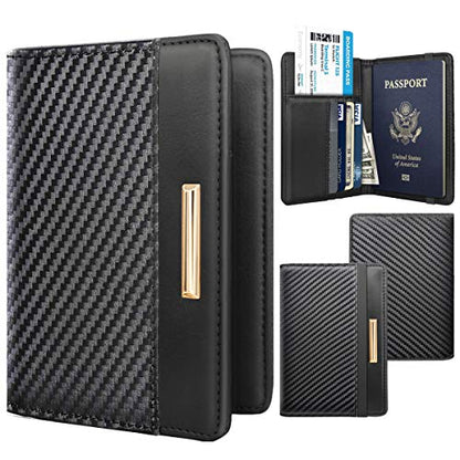 Coco Rossi Passport Holder for Travel Men Slim RFID Passport Cover Wallet - color: Carbon Fibre