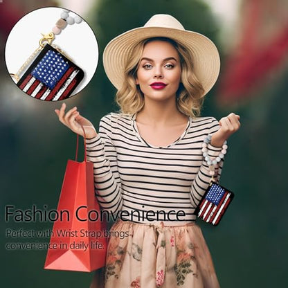 Blusabaca Women's RFID-Blocking American Flag Wallet, Leather, 12 Card Slots, 2 Coins, Zipper Closure, Waterproof - color: American Flag
