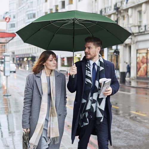 G4Free 54/62 Inch Large Inverted Golf Umbrella Windproof Reflective Stripe - color: Dark Green, size: 62 inch