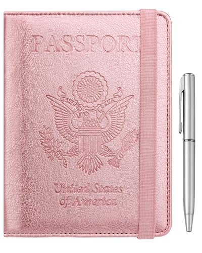 WALNEW Passport Holder for Travel, RFID Blocking Passport Wallet & Cover - color: A-Rosegold