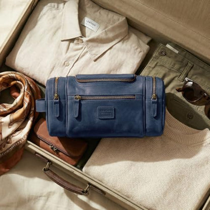 LEATHER VILLAGE Large Leather Toiletry Bag for Men Blue - color: Blue