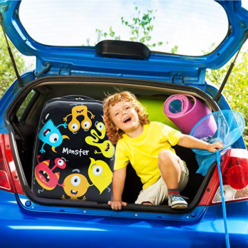 GYMAX Kids Carry On Luggage Set, 12" & 16" 2PCS Rolling Suitcase - color: Monster