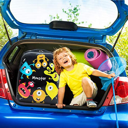 GYMAX Kids Carry On Luggage Set, 12" & 16" 2PCS Rolling Suitcase - color: Monster