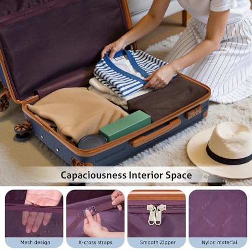 Cobens Luggage Sets 5 Piece, Suitcases with Wheels, TSA Lock, 20/24/28 Inch - color: Blue