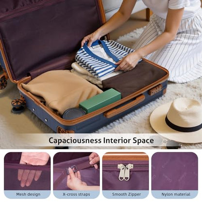Cobens Luggage Sets 5 Piece, Suitcases with Wheels, TSA Lock, 20/24/28 Inch - color: Blue