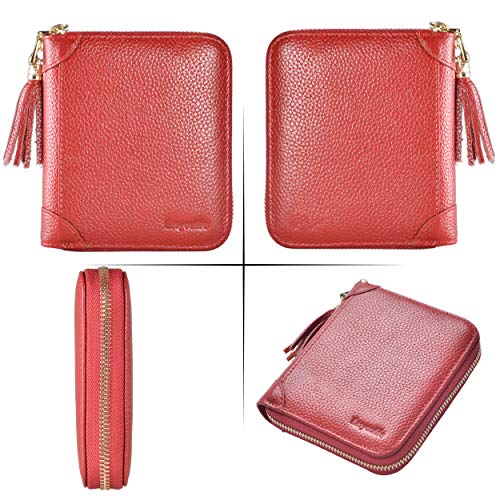 Easyoulife Womens Credit Card Holder Wallet Zip Leather Card Case RFID Blocking (Red) - color: Red