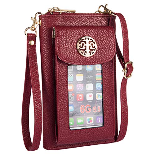 Small Crossbody Purse Cell Phone Wristlet Wallet for Women RFID - color: Wine