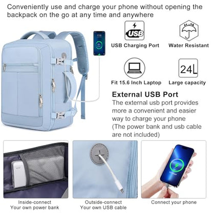 EZUOLA Carry On Backpack, Underseat 25L Travel Backpack for Women - color: Light-blue, size: Large-25L