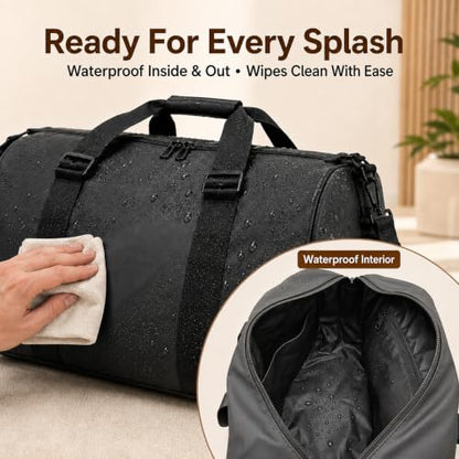 Gym Duffel Bag with Shoe Compartment, Water Resistant Travel Bag - color: black