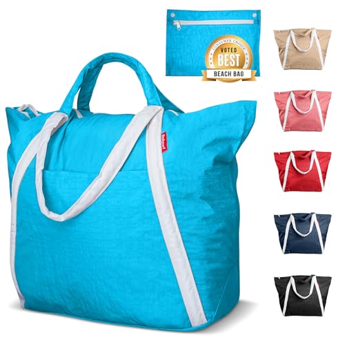 Bodysurf Beach Bag Waterproof Sandproof, Foldable Packable Travel Zip Tote - color: Electric Blue, size: X-Large