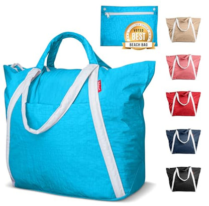 Bodysurf Beach Bag Waterproof Sandproof, Foldable Packable Travel Zip Tote - color: Electric Blue, size: X-Large