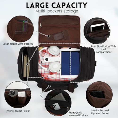 Men'S Duffle Bag For Travel, Expandable Canvas Duffel Bags Overnight Weekend Gym Carry On Luggage Bag For Men(Black) - color: Black