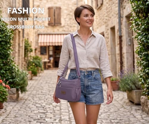 Purses For Women Nylon Crossbody Bags Waterproof Handbags Multiple Pockets - color: Purple