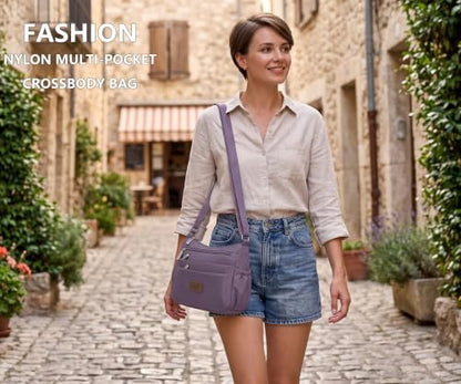 Purses For Women Nylon Crossbody Bags Waterproof Handbags Multiple Pockets - color: Purple