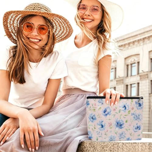 Watercolor Peony Makeup Bag, Lightweight Cosmetic Bags for Women Friends - color: Peony Hydrangea 598