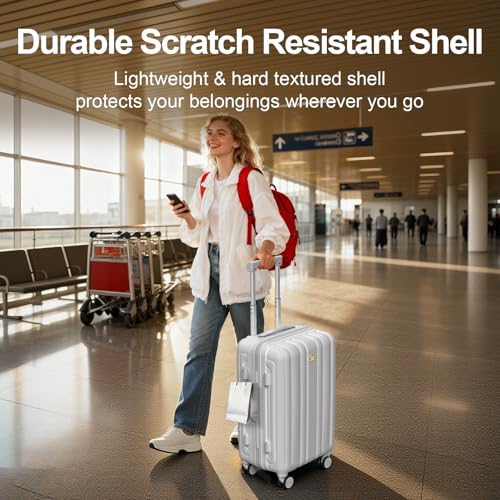 MGB Hardside Carry On Luggage 22x14x9 Airline Approved, Scratch Resistant - color: Silver, size: 20 Inch - Carry-on