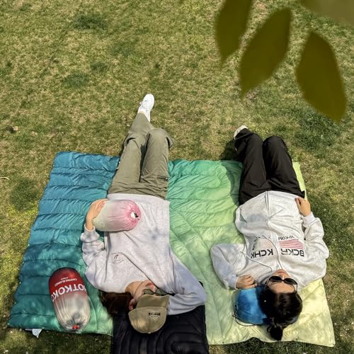 Puffy Camping Blanket,Large Camp Blanket Outdoor Camping Quilt Waterproof - color: Cyan, size: 52x75"