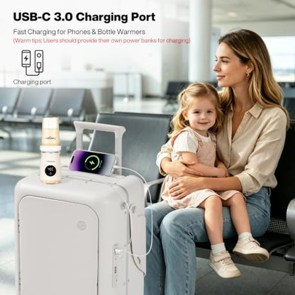 mixi 20 Inch Ride On Suitcase for Kids Luggage with Seat, Rose White - color: Rose White