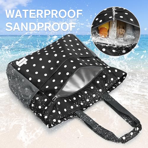 G4Free Beach Bag, Waterproof Sandproof Large Capacity Foldable for Women - color: Black White, size: 35L