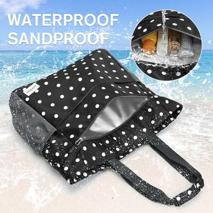G4Free Beach Bag, Waterproof Sandproof Large Capacity Foldable for Women - color: Black White, size: 35L